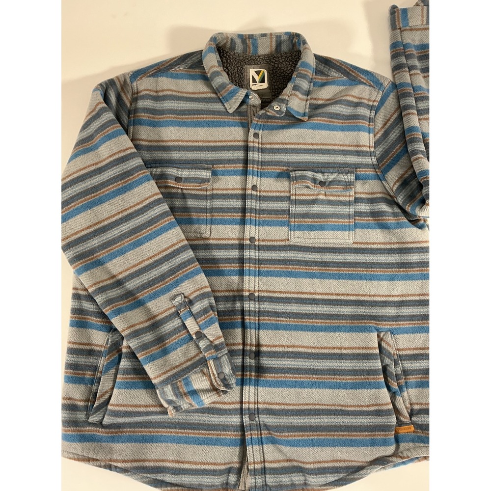 Voyager Men's Sherpa-Lined Fleece Striped Shirt Jacket Shacket Blue Size XXL